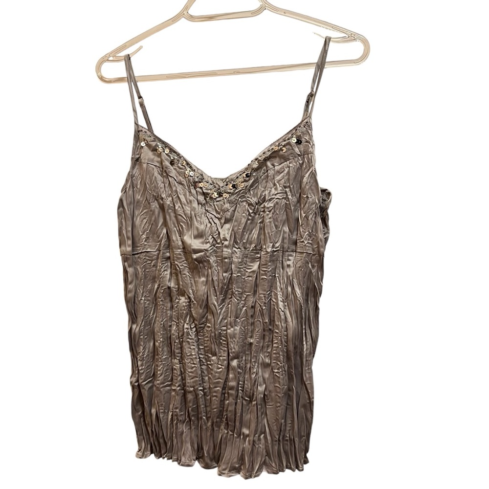 Kenar Gray Crinkly Sequined Adjustable Strap Top Size Small
